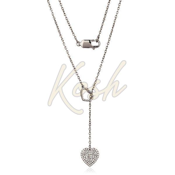 Sterling Silver 2 Heart Diamond Necklace