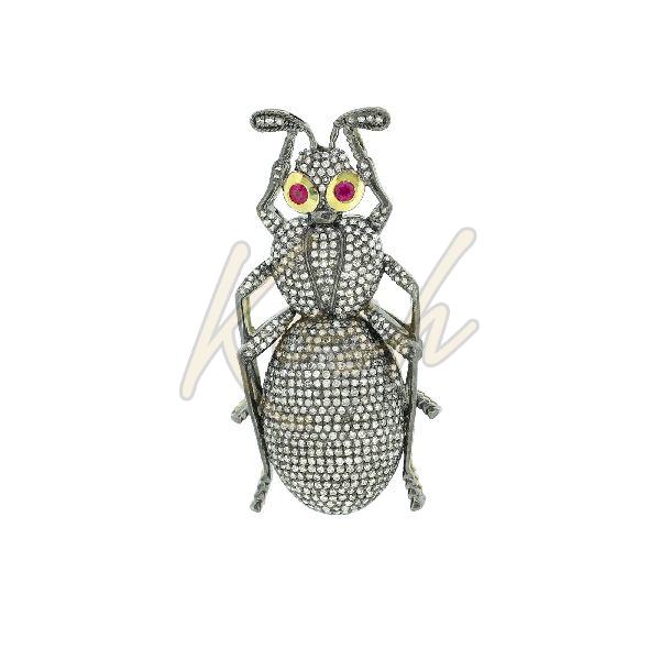 Sterling Silver Diamond Fly Brooch With Ruby Eyes