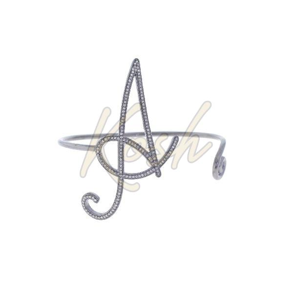 Sterling Silver Diamond Initial A Bangle
