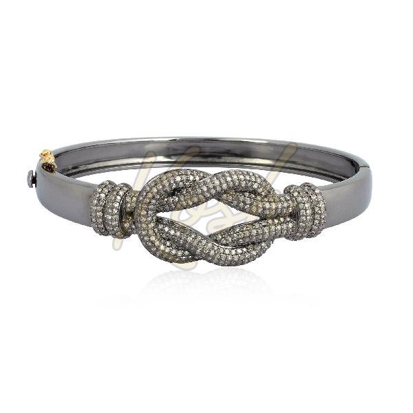 Sterling Silver Diamond Openable Knot Bangle