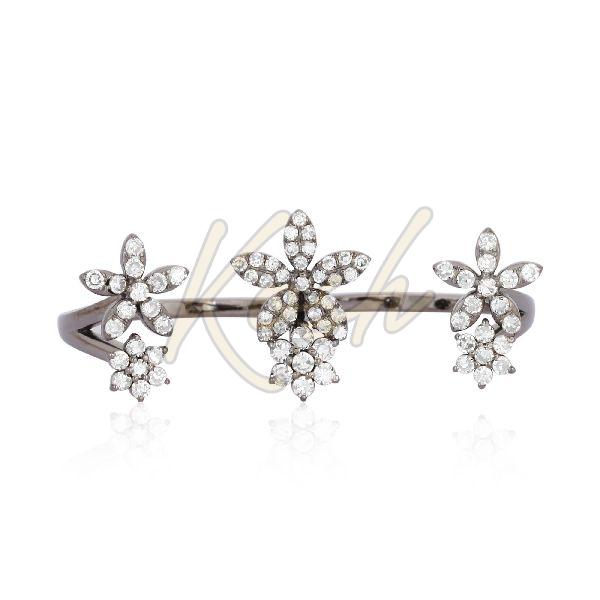 Sterling Silver Multi Finger Diamond Flower Ring