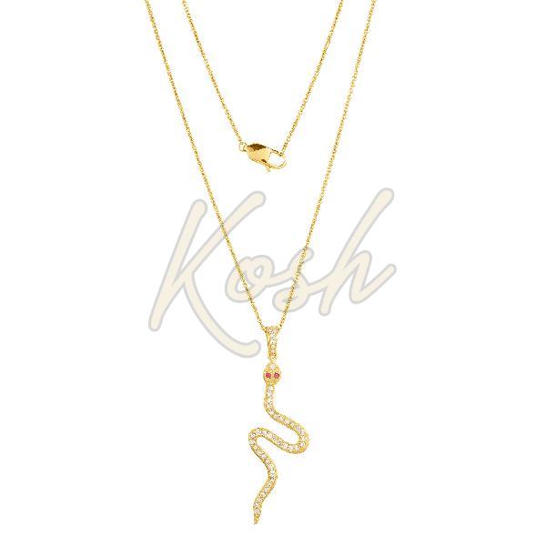 Yellow Gold Snake Diamond Pendant with Chain with Ruby eyes