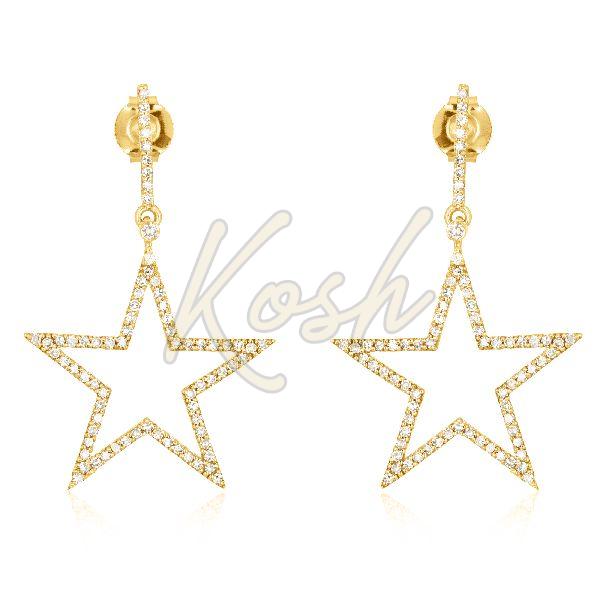 Yellow Gold Star Dangle Diamond Earrings