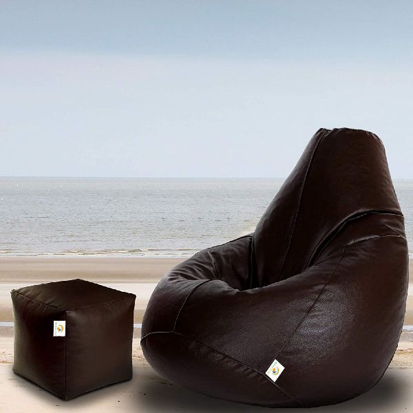 Blue and Black Beans Filled Luxury Bean Bag with Footstool