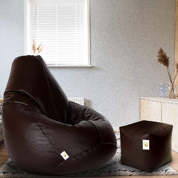 Brown Beans Filled Affluence Bean Bag with Footstool