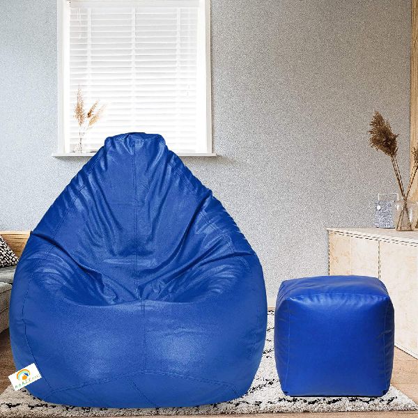 Blue Beans Filled Luxury Bean Bag with Footstool