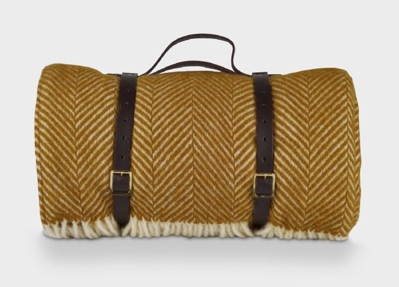 Mustard Waterproof Picnic Blanket with Straps