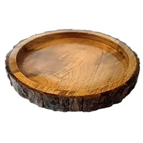 Round Bark Wooden Serving Tray