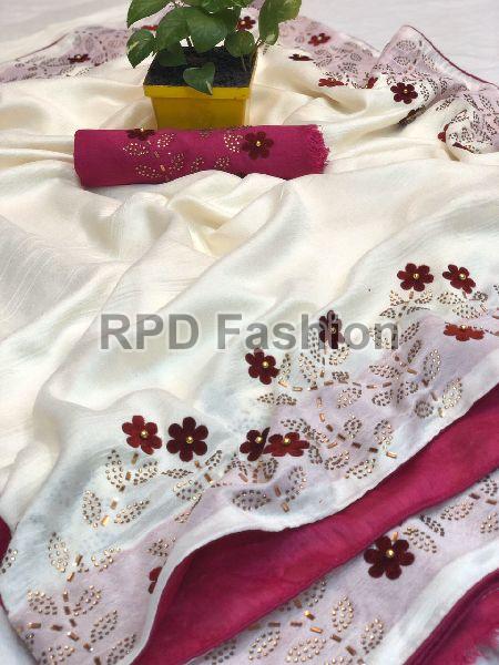 Top qulity vichitra silk fabric with gold colour sweroski dimond work with elegunt 3d flower