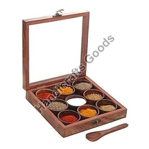 Wooden Square Spice Box