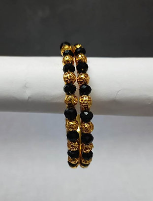 Black Crystal Oxidized Gold Plated Bangles
