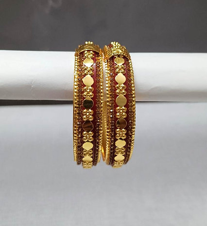 Stylish Red Round Design Bangles With Crystal Stone Boundary