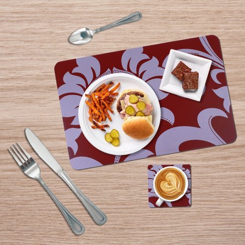 Floral Print Table Mat With Coaster Set