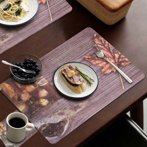 Leaf Print Table Mat With Coaster Set