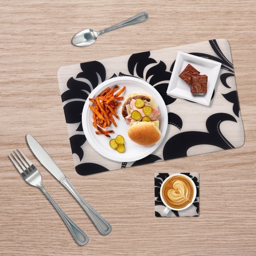White & Black Table Mat With Coaster Set