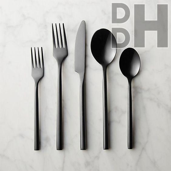 5 Pcs Black Steel Cutlery Set