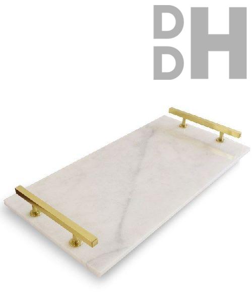 Aluminium Handle Brass Plated Marble Tray