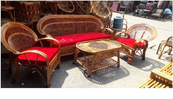 Cane Wood Sofa Set 01