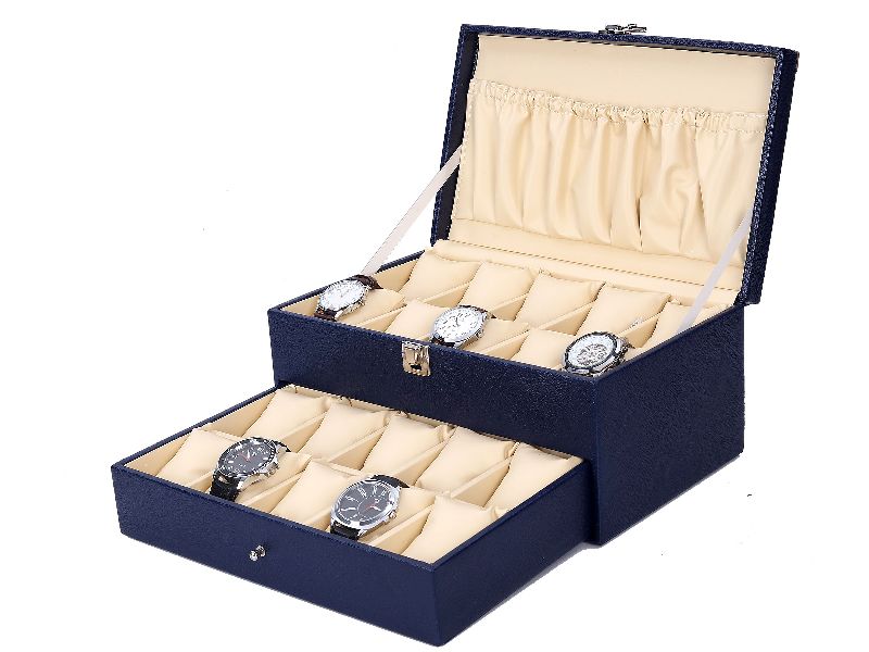 20WCH05BLUCRM Watch Box Organizer For 20 Watch Slots