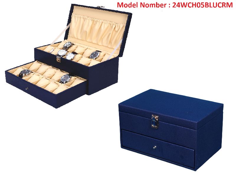 24WCH05BLUCRM Watch Box Organizer For 24 Watch Slots