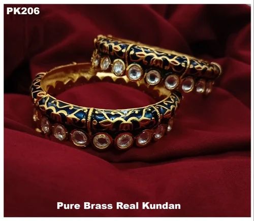 PK-206 Pure Brass Real Kundan Bangles
