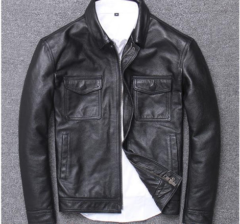 Schott® Waxed Natural Pebbled Cowhide Cafe Leather Jacket - US Wings