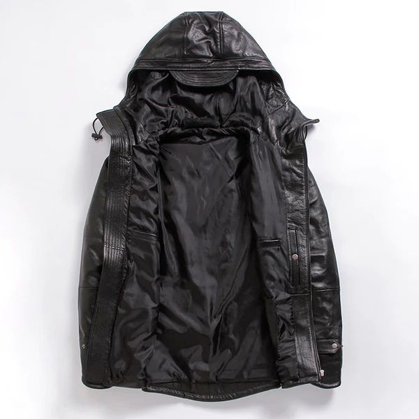 Mens Hooded Leather Jacket