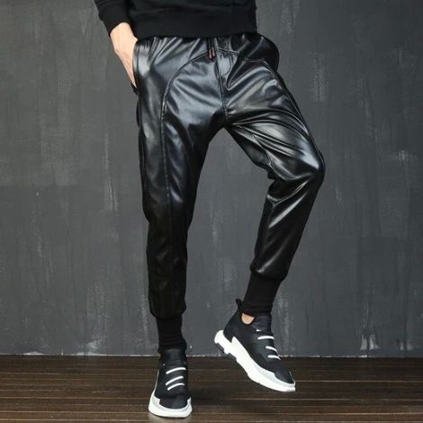 PFNW PU Leather Harem Pants Men's Biker Style Streetwear Black Elastic  Waist Soft Pencil Trousers Male Autumn Tide Chic 12A1565