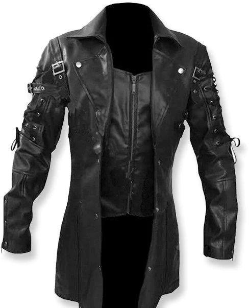 Mens Leather Steampunk Military Style Jacket