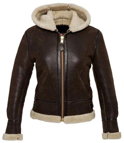 Womens Leather Shearling Hooded Jacket