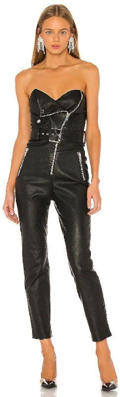Womens Leather Strapless Jumpsuit