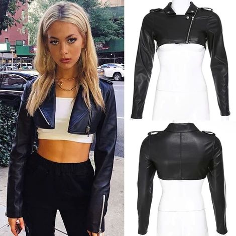 Womens Shrug Cropped Leather Jacket