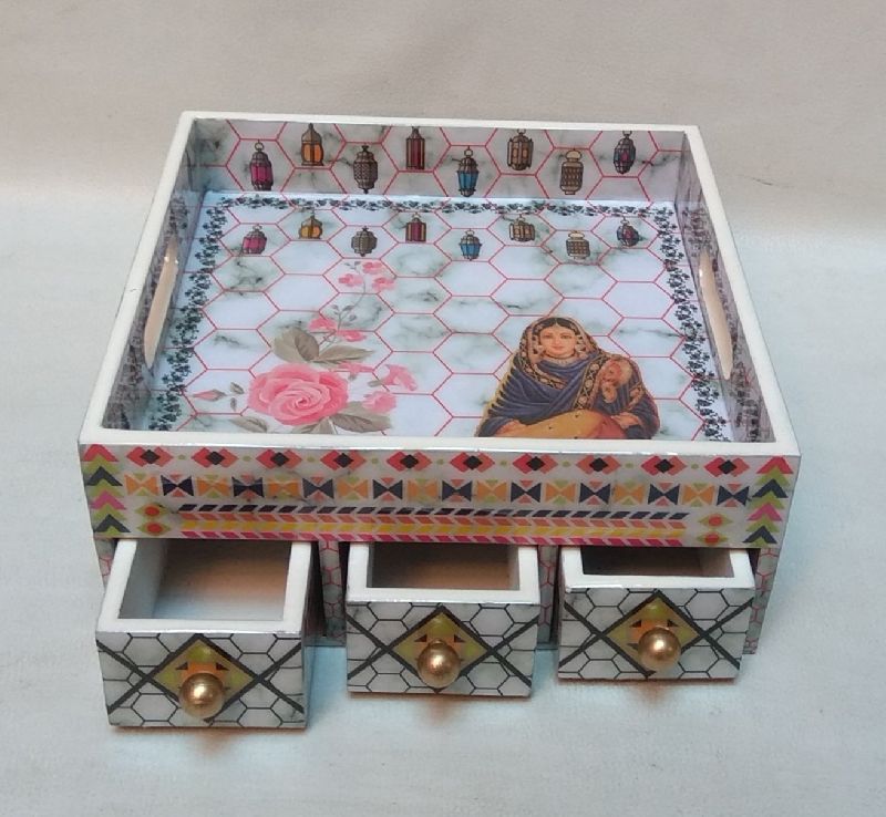 Lady Printed Tray with Multi Drawer