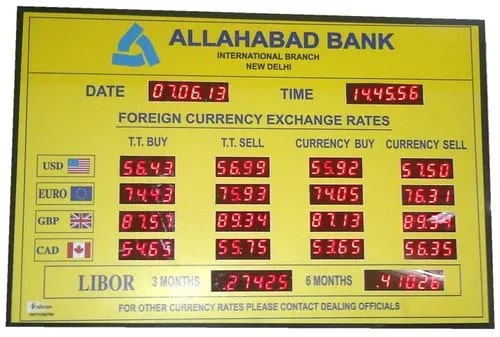 Allahabad Bank Exchange Rate Display Board