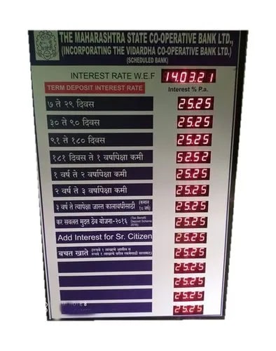 Maharashtra Co-Operative Bank Interest Rate Display Board