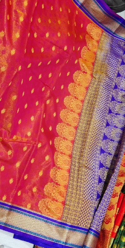 Chaturbhuja 6.3 m (with blouse piece) NAS0203 Gadwal Cotton Handloom Saree,  Jari Temple Border, Plain Body at Rs 950 in Kolkata