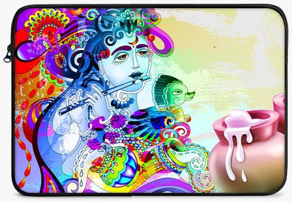 LS0801A Festival Janmashtami Background Zipper Laptop Sleeve