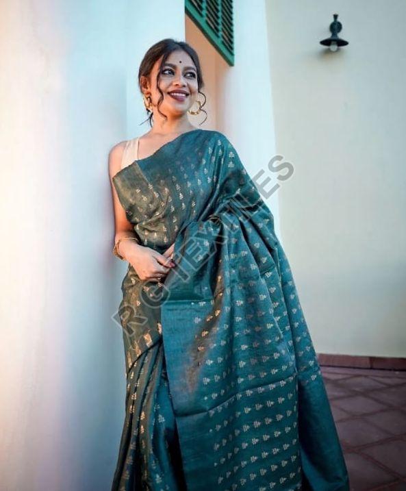 Bottle Green Staple Semi Silk Saree