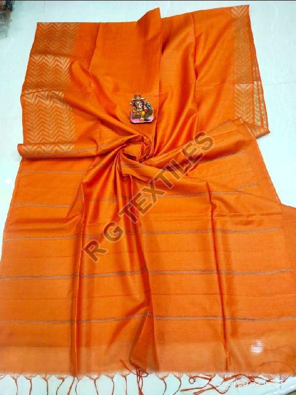 Orange Staple Semi Silk Saree