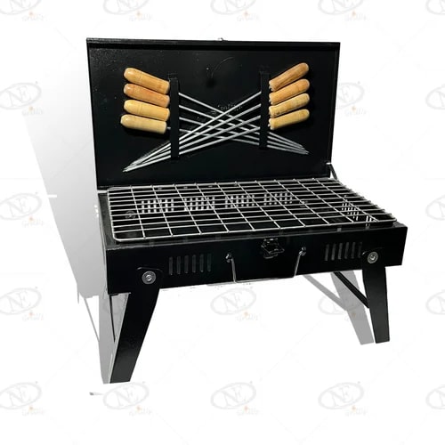 Briefcase style  Charcoal Barbecue Grill with 8 skewers and 1 ss grill