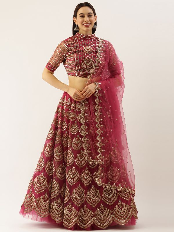 Red Color Embroidered, Stone, Mirror Work Lehenga