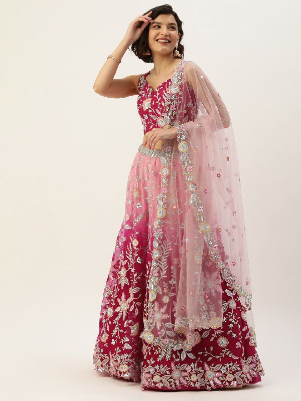 Shop Pink Faux Georgette Resham Sequins Umbrella Lehenga Party Wear Online  at Best Price | Cbazaar