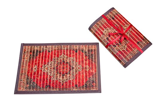 Red Floral Print Design Bamboo Table Mat and Runner Set