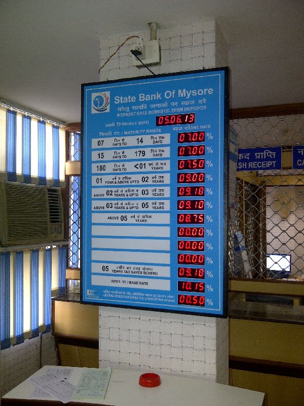 State Bank of Mysore Interest Rate Display Board