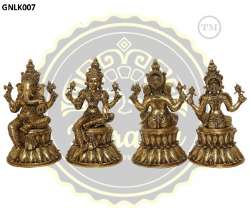 15 Inches Brass Lakshmi Ganesha Statue