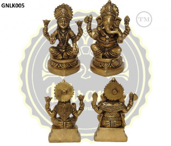 4.5 Inches Brass Lakshmi Ganesha Statue
