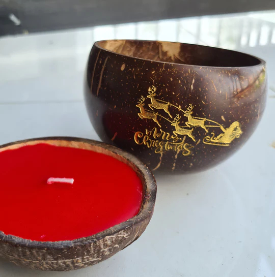 Set of 2 Coconut Shell Christmas Candles