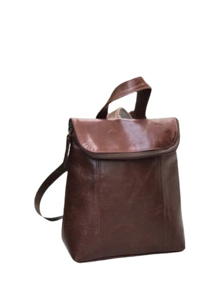 Full Grain Coffee Brown Leather Backpack Bag