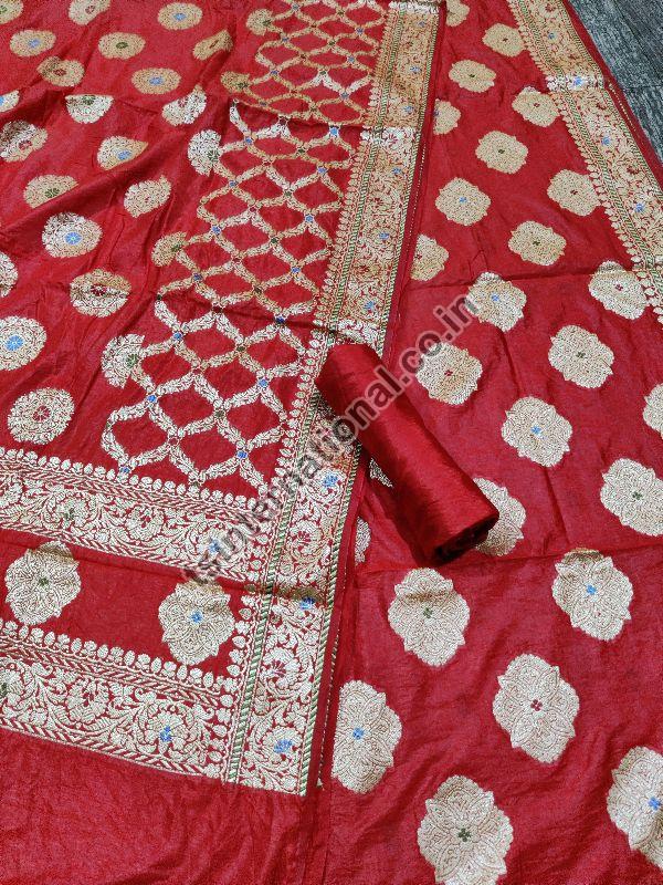 Banarasi Katan Dupion Silk With Meena Weaved Kameez Dupatta Suit Set