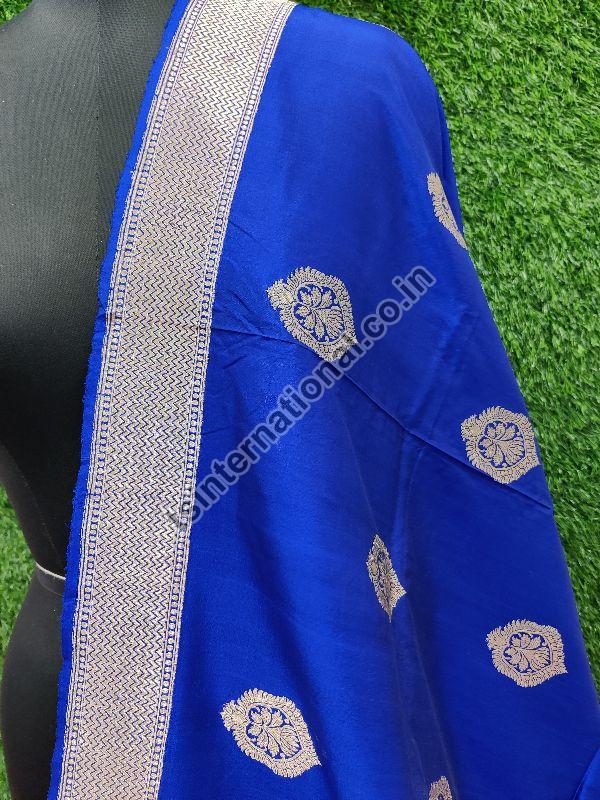 Blue Pure Handloom Katan Silk with Kadhwa Buta Weaved Dupatta